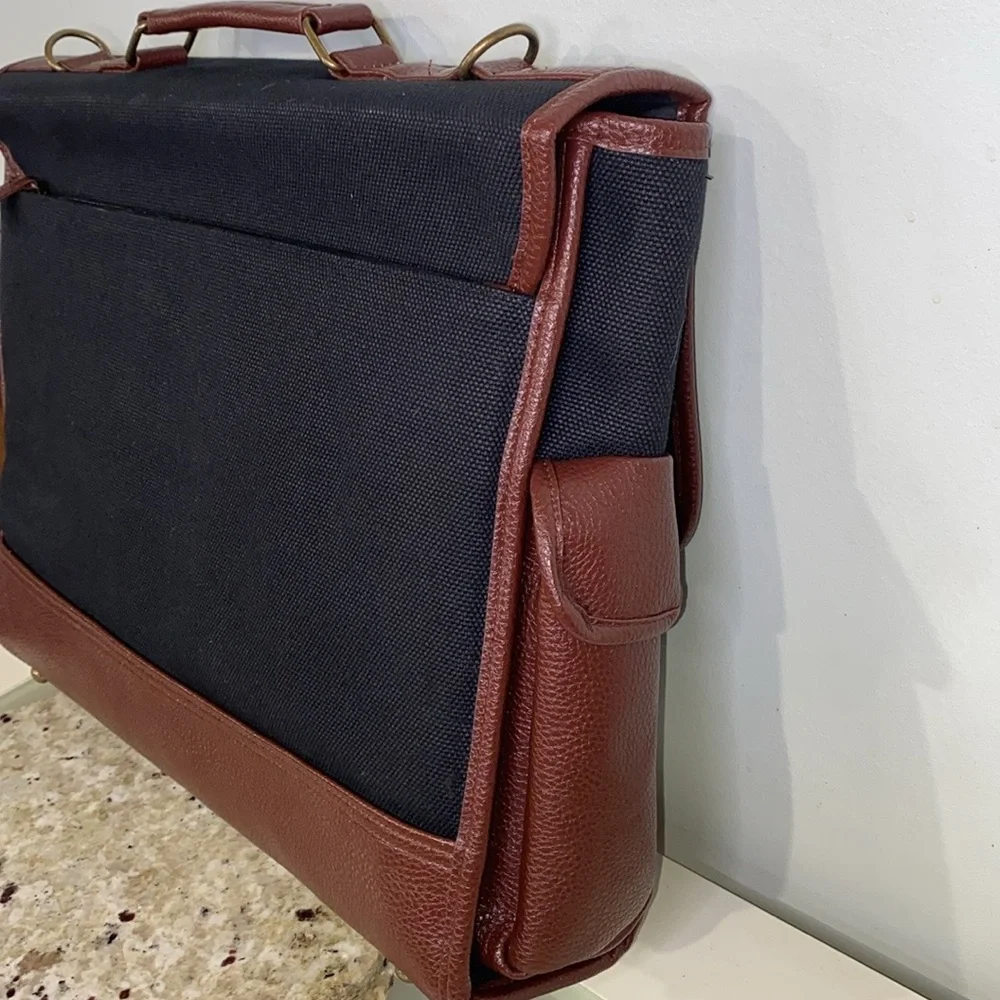 The Ultimate Messenger Bag Black Brown Canvas Faux Leather Trim Preppy Business